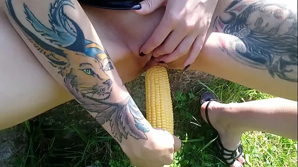 Hot Lucy Ravenblood fucking pussy with corn in public cool Videos